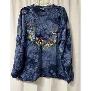 Vintage Back To Earth Tie Dye Hummingbird Floral Long Sleeve Shirt Adult Sz XL